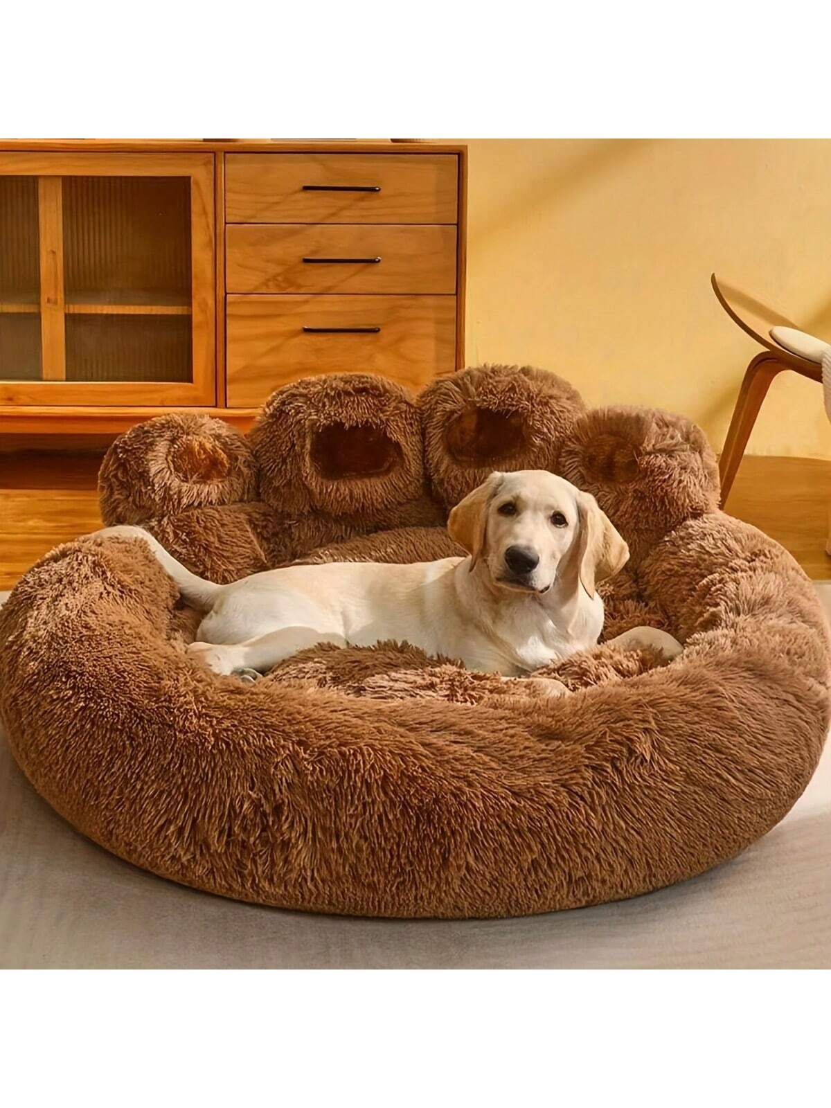 27in 35in 43in Calming Dog Beds For Large Dogs, Faux Fur Donut Cuddler Dog Bed, Round Fluffy Pillow, Washable Pet Bed For Dogs