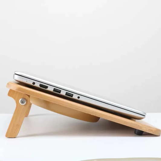 Bamboo Laptop Cooling Stand with Dual Cooling Fans Adjustable Notebook Riser
