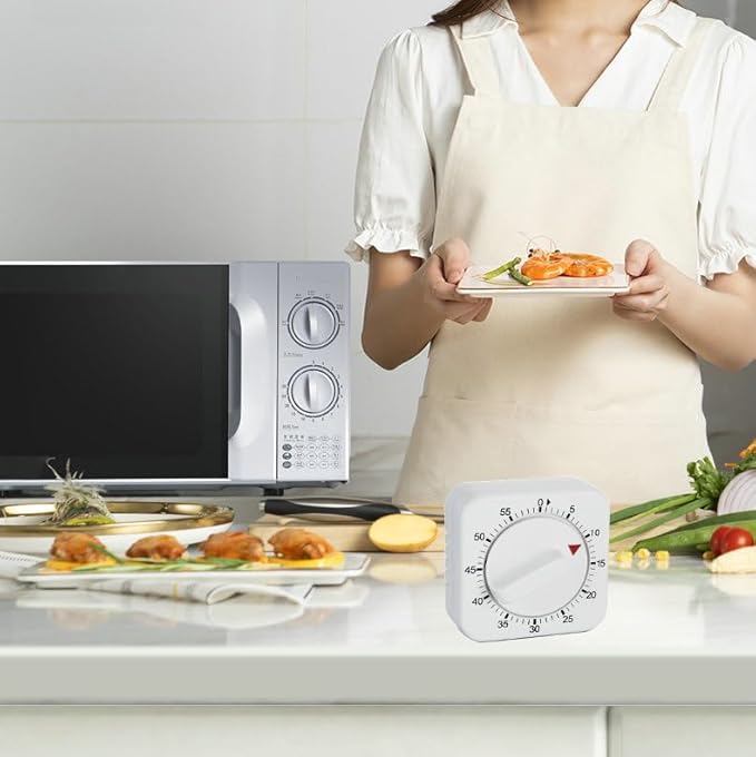 Square 60 Minute Mechanical Kitchen Timer - Visual Kitchen Cooking Timer Clock with Loud Alarm - No Batteries Required-Manual Countdown Timer for Classroom, Home, Study and Cooking (White)