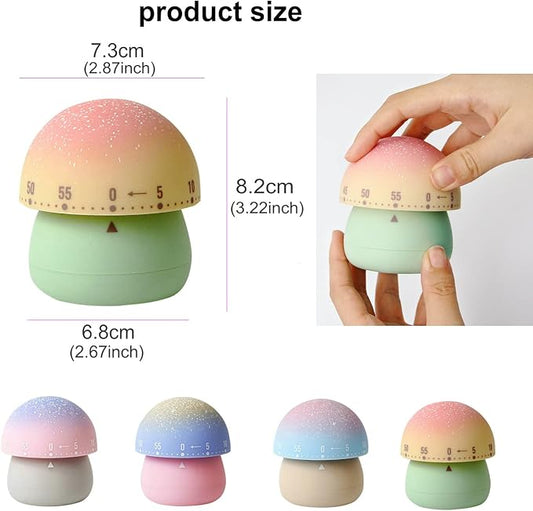 Mechanical Kitchen Timer, Cute Mushroom Timer for Kids, Wind Up 60 Minute Manual Countdown Timer for Classroom, Home, Study and Cooking (Grey Base)