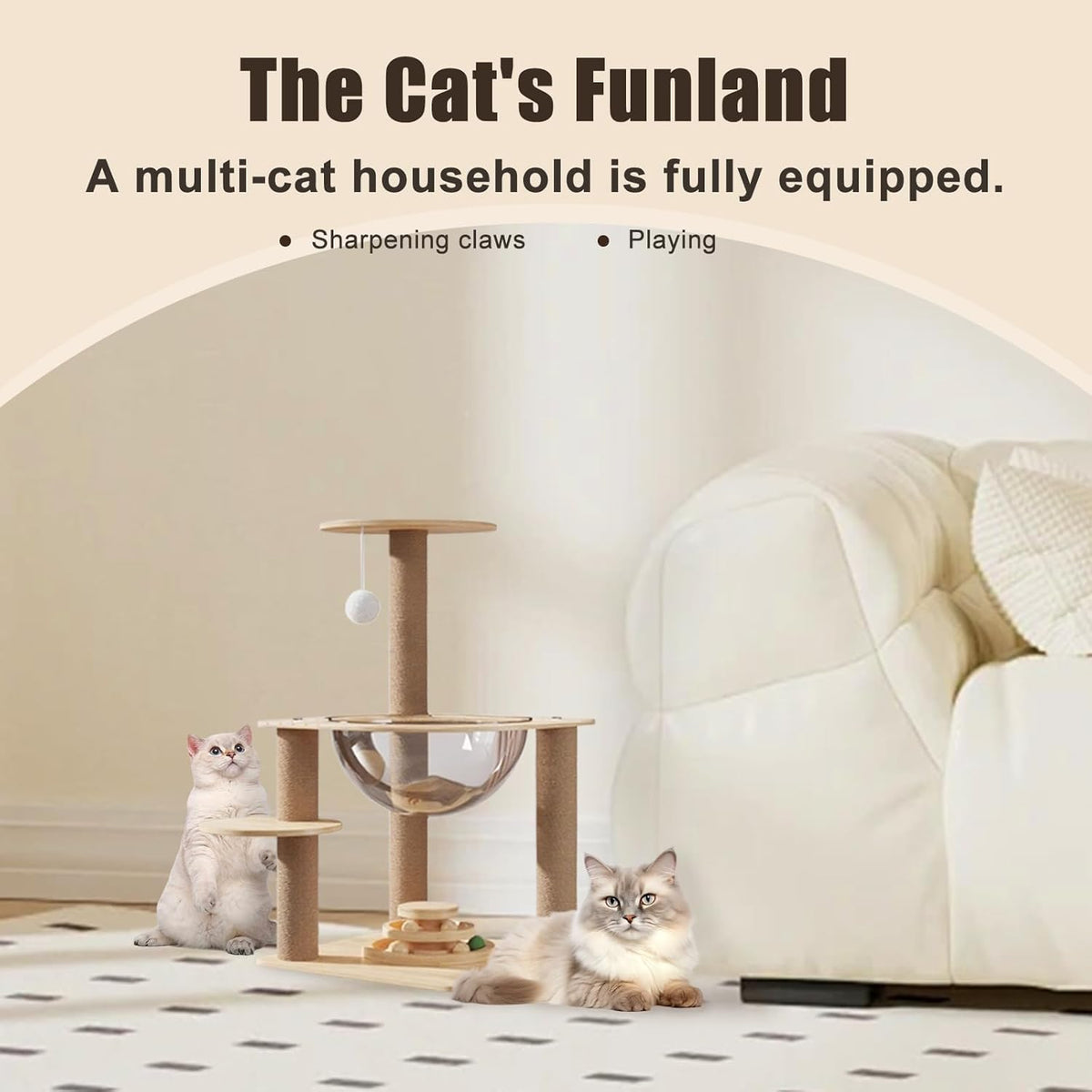 Indoor Cat & Kittens Multi-Level Climbing Activity Tower with Scratching Posts, Selected Wood and Sisal,Cat Tree Large (24.7inH) -cat House Beige