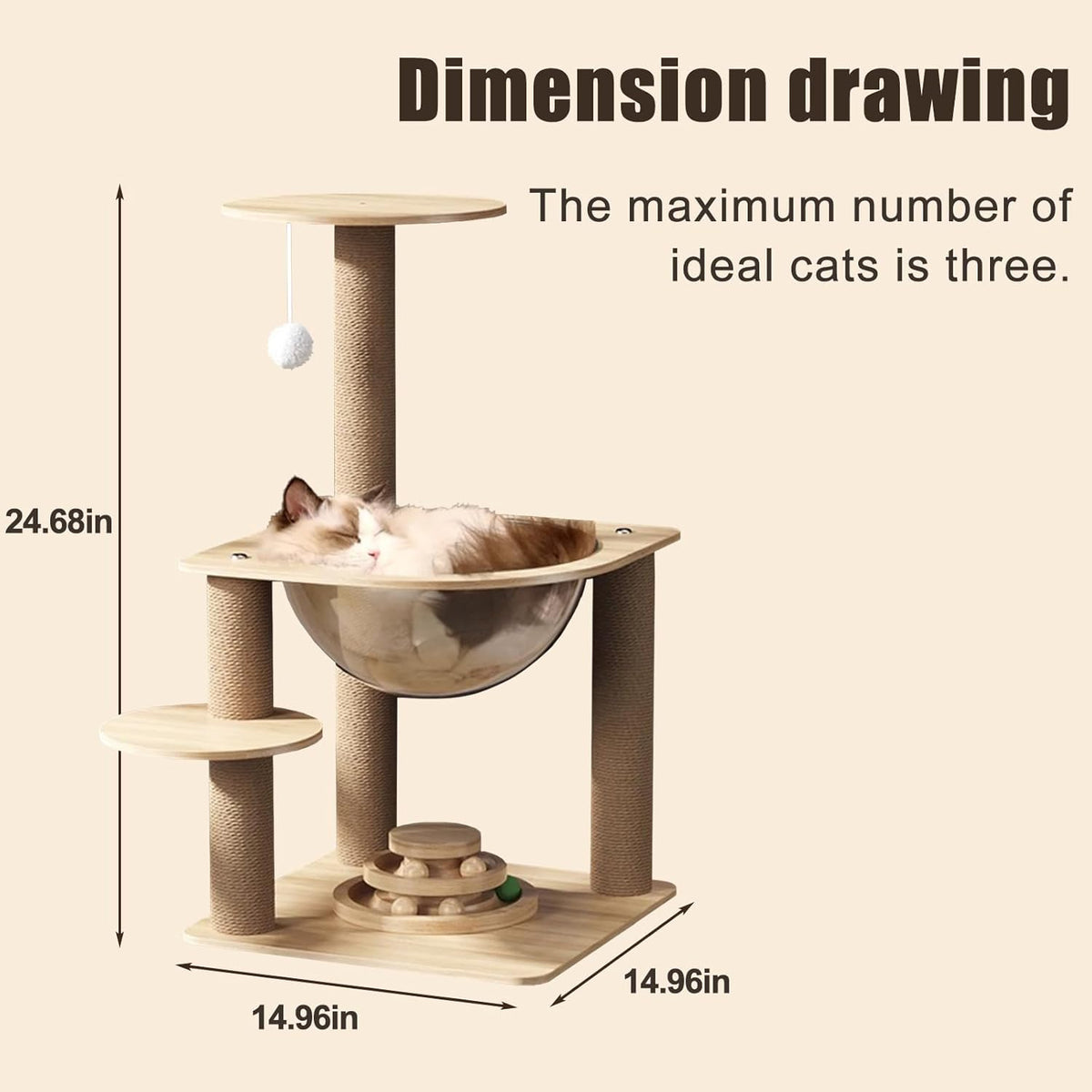Indoor Cat & Kittens Multi-Level Climbing Activity Tower with Scratching Posts, Selected Wood and Sisal,Cat Tree Large (24.7inH) -cat House Beige