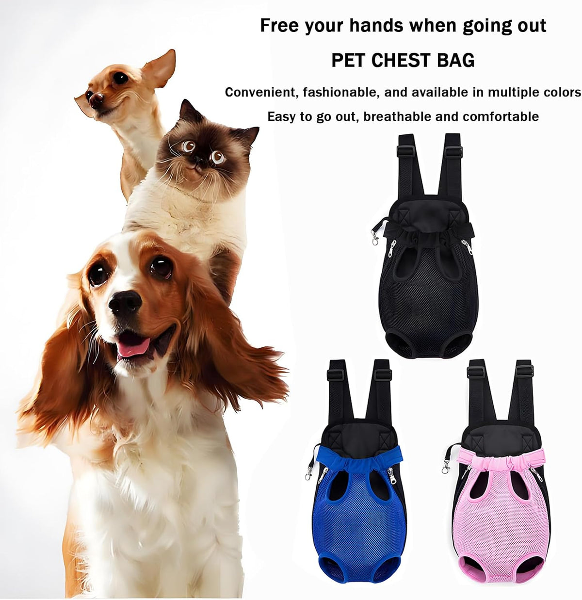 Pet Carrier Backpack, Adjustable Pet Front Carriers for Small Medium Dogs Cats 5-18 Lbs, Legs Out, Dog Cat Carrier Backpack for Hiking,Camping,Traveling,Cycling (Black,Large(Fit:10-18lb))