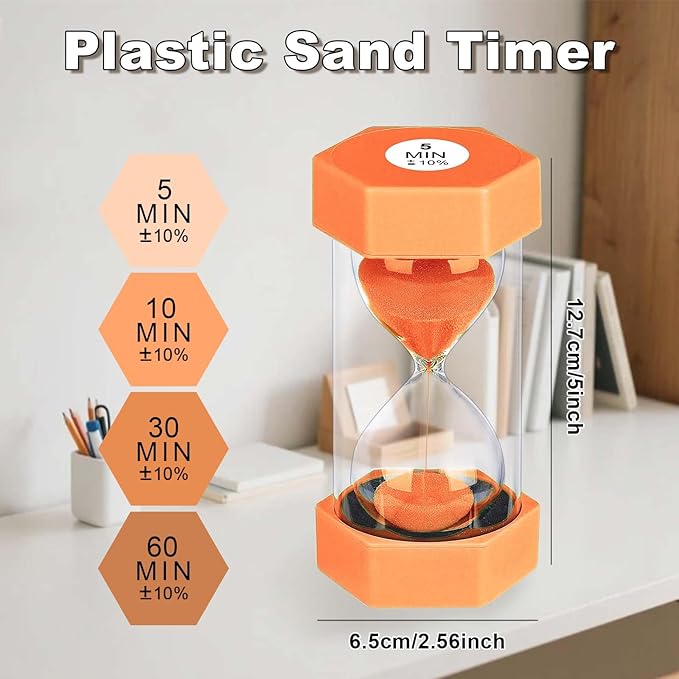 10 Minute Sand Timer Hourglass, Unbreakable Hourglass Sand Watch 10 Min, Reloj De Arena 10 Minutos, Colorful Plastic Hour Glass Sandglass for Classroom Games (Orange