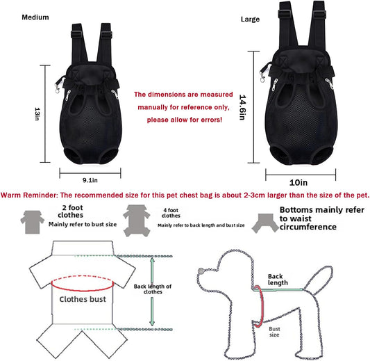 Pet Carrier Backpack, Adjustable Pet Front Carriers for Small Medium Dogs Cats 5-18 Lbs, Legs Out, Dog Cat Carrier Backpack for Hiking,Camping,Traveling,Cycling (Black,Large(Fit:10-18lb))