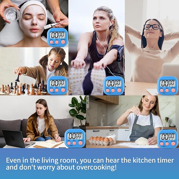 24 Pack Digital Kitchen Timer Magnetic Digital Timer with Big Display Loud Ring Cooking Timers for Kitchen Electronic Timer for Cooking, Bathing, Gym, Break Time, Classroom(6 Color)