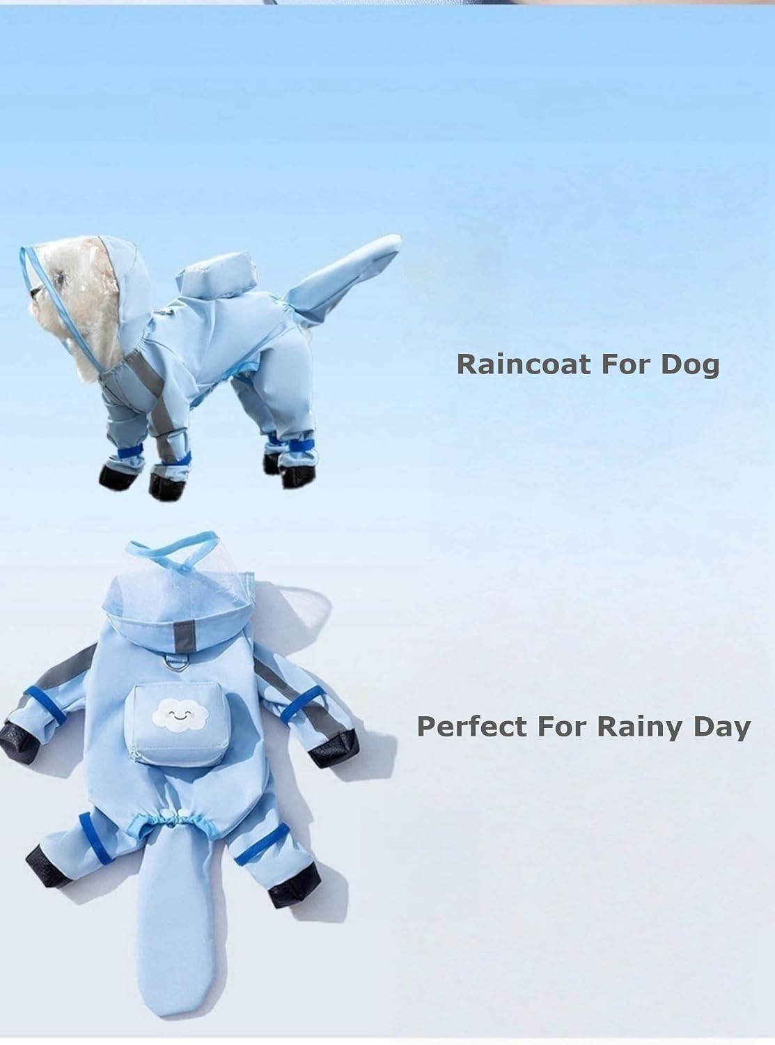 Waterproof Dog Raincoat,Full Coverage 4 Legs Dog Rain Jacket for Small Dogs,Pet Rain Coat with Hood,Reflective Strips&Leash Hole Outdoor Raincoat (Medium(for Weight 5.1-8.1 lb), Blue)