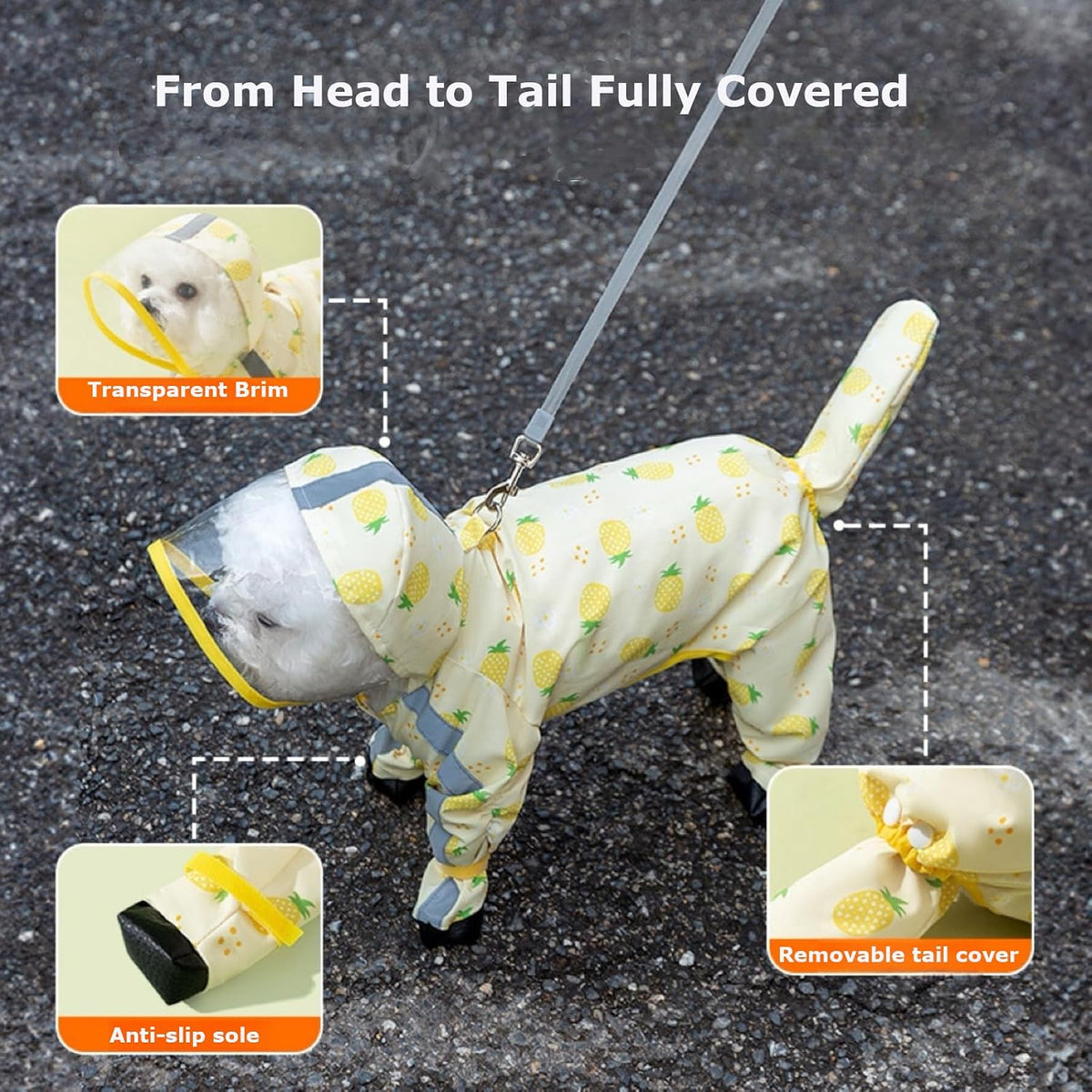 Waterproof Dog Raincoat,Full Coverage 4 Legs Dog Rain Jacket for Small Dogs,Pet Rain Coat with Hood,Reflective Strips&Leash Hole Outdoor Raincoat (Medium(for Weight 5.1-8.1 lb), Blue)