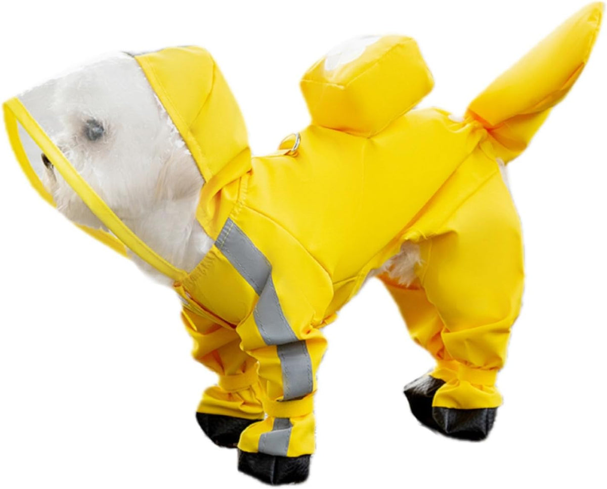 Waterproof Dog Raincoat,Full Coverage 4 Legs Dog Rain Jacket for Small Dogs,Pet Rain Coat with Hood,Reflective Strips&Leash Hole Outdoor Raincoat (Medium(for Weight 5.1-8.1 lb), Blue)