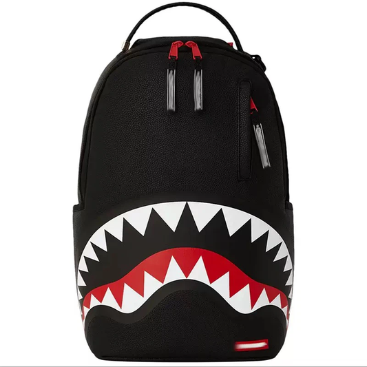 Sprayground Solid Black Red Shark Backpack Waterproof PU Leather Laptop School Travel Bag