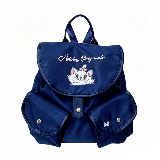 Navy Blue Marie Cat Disney Co‑branded Backpack Flip‑Cover Multi‑Pocket Women Travel School Bag