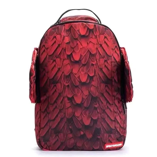Sprayground Red Feather Texture Shark Backpack 3D Plumage Print Waterproof Laptop School Travel Bag