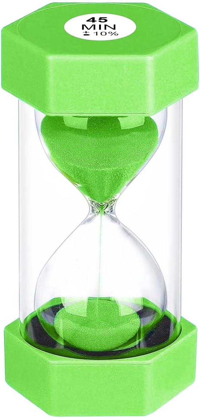 Hourglass 45 Minute Sand Timer, Green Plastic Sand Clock 45 Min, Colorful Hour Glass Sandglass for Classroom Gmaes Home Office Decor (Green)