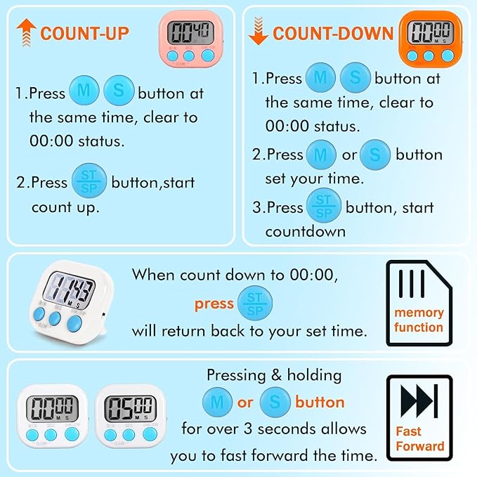 12 Pack Multi-Function Electronic Timer, Learning Management, Suitable for Kitchen, Study, Work, Exercise Training, Outdoor Activities(not Including Battery)