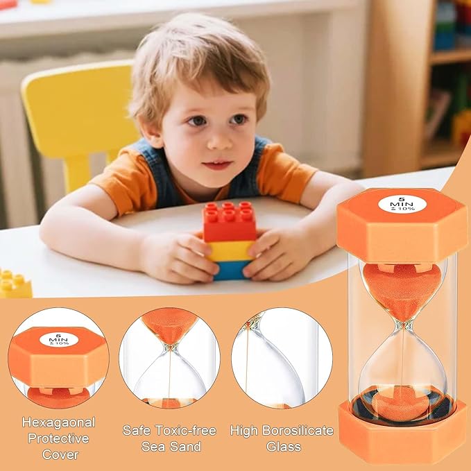 10 Minute Sand Timer Hourglass, Unbreakable Hourglass Sand Watch 10 Min, Reloj De Arena 10 Minutos, Colorful Plastic Hour Glass Sandglass for Classroom Games （Orange