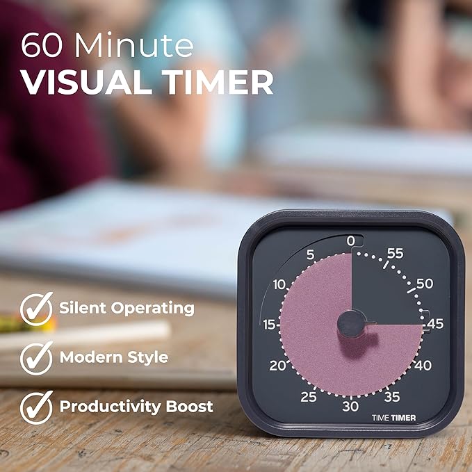 Time Timer MOD Home - Metallic Series - Individual Sized 60 Minute Visual Countdown Timer for ADHD, Adults, Students, and Pomodoro with Silent Operation (Metallic Storm)